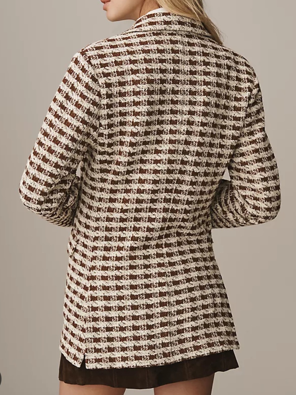 Anthropologie Dolan Left Coast Knit Houndstooth Blazer Jacket in Brown and White - Picture 6 of 6